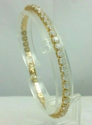 Iced 3.2ct 1 Row Round Princess Cut Tennis Bracelet Real 14k Gold Filled Out 4mm - Image 1 of 4