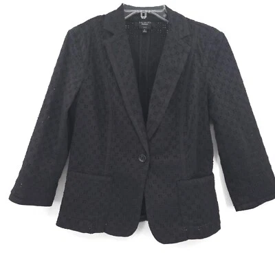 Talbots Blazer Ojales Elásticos Mujer Talla 8 Negro Manga 3/4 Algodón Chaqueta Foto 1 de 4