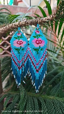 Серьги племенные индейские большие богемные американские бусины ручной работы серьги - Изображение 1 из 4