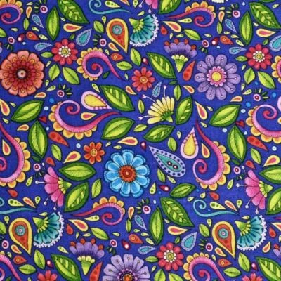 Wonderful Little Flowers, Pink, Aqua, Purple & Yellow, A Kaufman Cotton BTY - Image 1 of 4