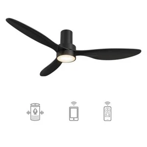 CARRO Smart Ceiling Fan 11.4"x52"x52"Integrated LED Black DC Motor+Light+Remote - Picture 1 of 2
