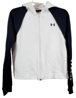 2018 Under Armour Women S Rival Fleece Full Zip Hoodie Loose Fit Black White - Image 1 of 4