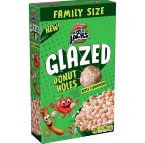 New Kelloggs Apple Jacks GLAZED Donut Holes Apple Cinnamon Cereal Box 10oz - Picture 1 of 4