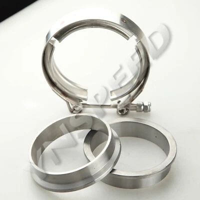 2.25 inch V Band Vband Clamp & 2 Mild Steel Flange Kit for Exhaust Downpipe - Image 1 of 4