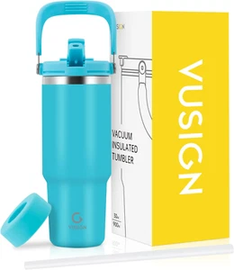 VUSIGN 30 Oz Tumbler with Handle and Flip Straw, Stainless Steel Vacuum Insulate - Picture 1 of 12