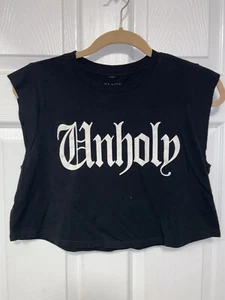 Schwarzes Craft Top Damen Unheilig Cropped Ärmellos Emo Grunge Kult Größe: Med. - Bild 1 von 5