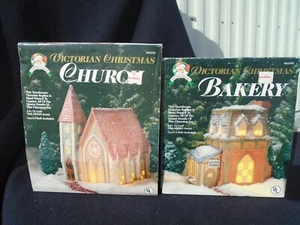 Two 1989 Victorian Village Christmas Houses (Bakery & Church) - Picture 1 of 11