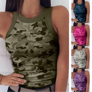 Women Sexy Summer Camouflage Tops T-shirts Camisole Vest Tank Tube Slim Jogging - Picture 1 of 17