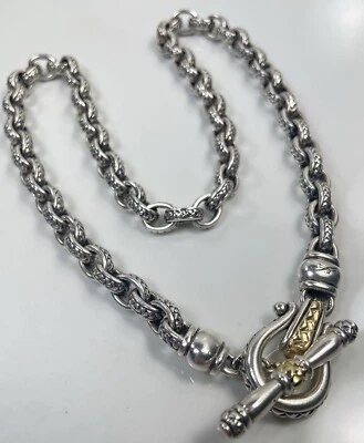 SCOTT KAY 925 STERLING SILVER & 18K CHUNKY TOGGLE CHAIN 20” NECKLACE (K995) - Image 1 of 4