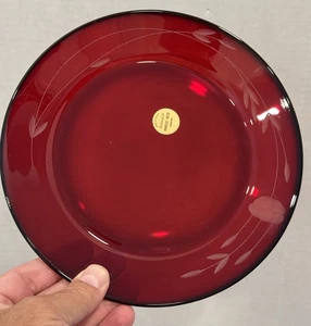 Princess House rubinrot geätztes französisches Glas 8" Salat Wüste Teller NEUWERTIG! - Bild 1 von 10