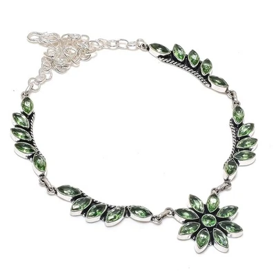 Collar de joyería de plata de acero 925 hecho a mano con piedras preciosas de amatista verde para mujer Foto 1 de 4