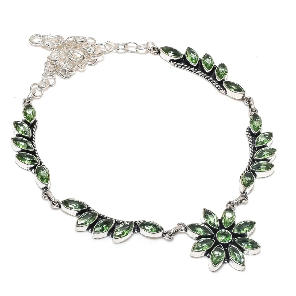 Collar de joyería de plata de acero 925 hecho a mano con piedras preciosas de amatista verde para mujer Foto 1 de 4