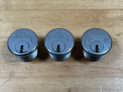3 Medeco 51S  Mortise Cylinder Sub Assembly brushed silver threaded - No Keys - Image 1 of 4