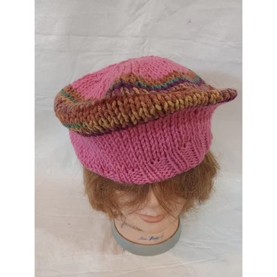 Boina de punto rosa sombrero visera Cloche ala multicolor hecha a mano mezcla de lana Foto 1 de 4