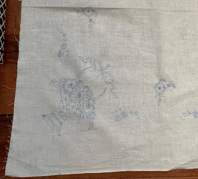 Vintage Stamped Embroidery Tablecloth with Floral Basket Design 34x36 - Image 1 of 4