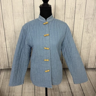 Jaqueta Relativity feminina pequena em pó azul asiática temática botão frontal com bolsos - Imagem 1 de 4