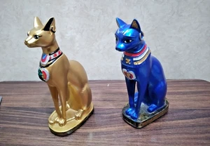 2X Goddess Bastet Cat Isis ANTIQUE ANCIENT EGYPTIAN Statue Solid Heavy Stone - Picture 1 of 24