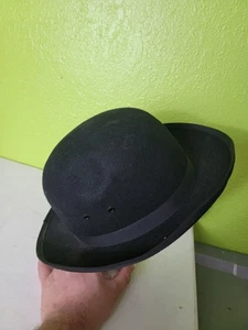 ANTIQUE 1900'S Adult BLACK FELT BOWLER DERBY HAT 7-1/4 100% Wool MFR 6811 XL - Picture 1 of 8