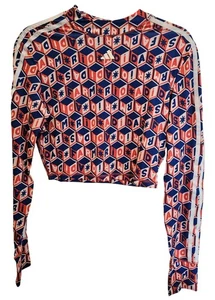 Adidas x Farm Rio Crop Langarm Train Shirt Blau Rot Kaleidoskop Gr. M Neu mit Etikett - Bild 1 von 13