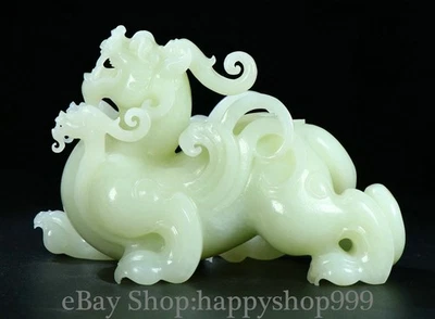 Estatua escultura de bestia dragón tallada jade blanco hetiano natural chino de 5,6" Foto 1 de 4