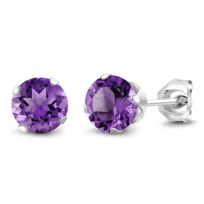 925 Sterling Silver Amethyst Stud Earrings For Women | 1.00 Cttw | Gemstone - Image 1 of 4