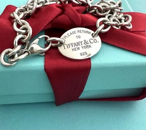 7,5" Please Return To Tiffany & Co Silber ovales Anhänger Armband - Bild 1 von 8