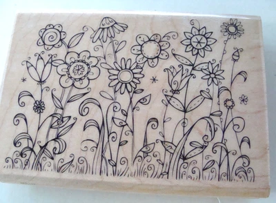 Nuevo sello de goma grande de madera Hampton Art Outlines 2012 PS0636 jardín de flores Foto 1 de 4