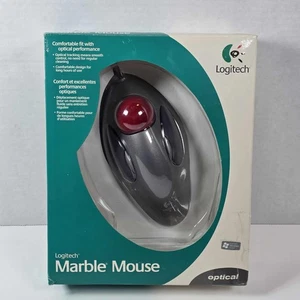 Logitech Marble Optical Trackball Mouse White Gray/Red USB  - Picture 1 of 14