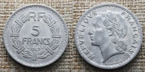 Coin France - 1947 9 ouvert - 5 francs Lavrillier Aluminium (N1280) - Picture 1 of 3