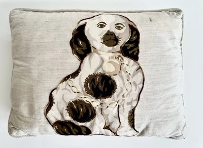 Vintage Down Filled Accent Pillow King Charles Spaniel Embroidered Appliqué - Image 1 of 4