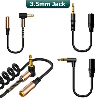 AUX Headphone Extension Cable 3.5mm Jack Right Angle Male - Female Audio Lead - Image 1 of 4