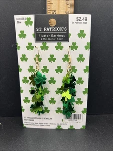 Earrings St Patrick’s Flutter Style. 2.75 New On Card. Hook Style, Pierced ears - Picture 1 of 2