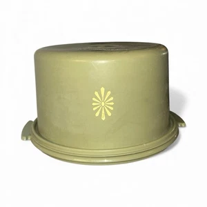 Vintage 70er Jahre Tupperware Kuchenträger in Avocadogrün mit Sunburst Design - Bild 1 von 7