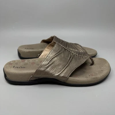 Taos Regalo 2 Mujer 10 Sandalias Zapatos Bronce Cuero Tanga Deslizable Cómodo Sin Cordones Foto 1 de 4