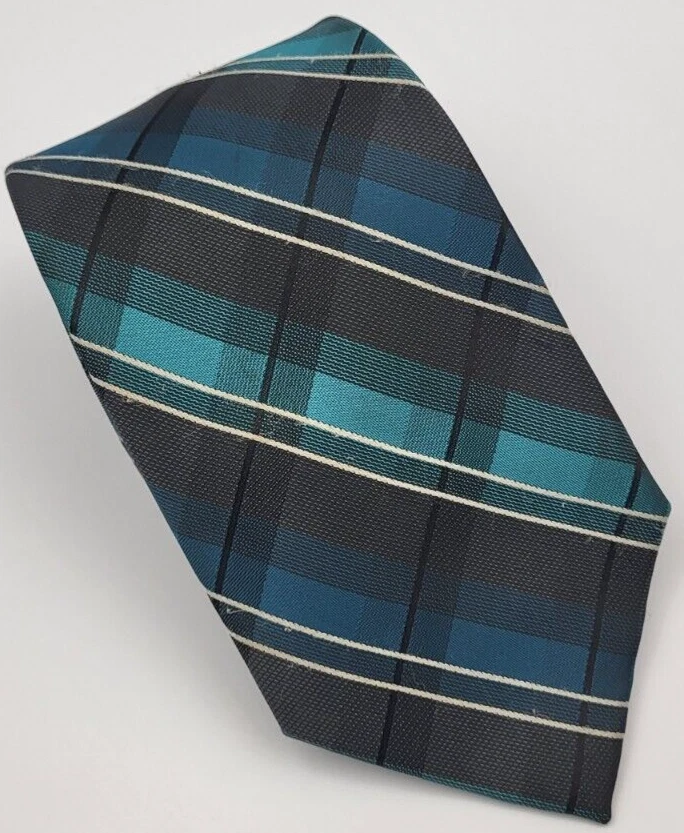 Apt. Gravata masculina 9 gravata xadrez azul cinza branco listras 57 x 3,25 - Imagem 1 de 4