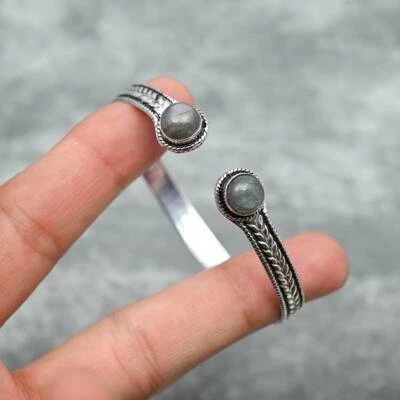 Labradorite Stone Bangle 925 Silver Handmade Stetament Women Cuff Bracelet #111 - Image 1 of 3