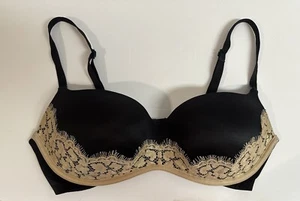 Victoria’s Secret Black & Gold Lace Balconet Push Up Bra 36C - Picture 1 of 4