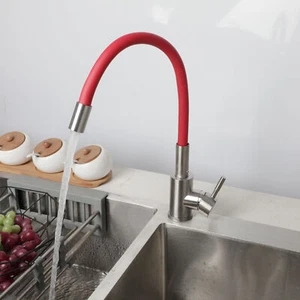 Grifo mezclador giratorio 360 ° de montaje en cubierta cepillado de cocina con un solo orificio - Imagen 1 de 11