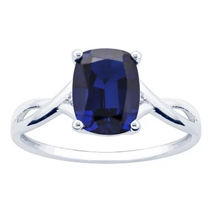 Anillo de vástago dividido de zafiro y diamante oro blanco 10K 3,04 quilates TW - azul - Imagen 1 de 4