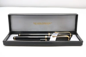 Pluma estilográfica y bolígrafo fino Marksman negro vintage (estuche y recambios) - Imagen 1 de 10