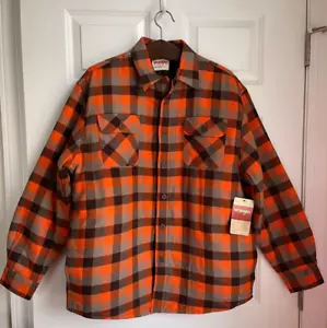 Wrangler Authentics Large Flannel Button Down Men Jacket Orange Black Hunter NWT - Picture 1 of 8