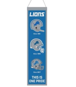 DETROIT LIONS EVOLUTIONS BANNER LANA BORDADA 8"X32" CON CUERDA COLGANTE - Imagen 1 de 1