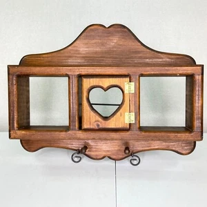 Vintage Wood Wall Shelf Display Heart Pegs Knick Knack Rustic Farmhouse Country - Picture 1 of 16