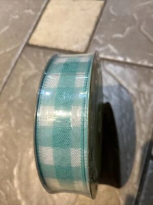 NEW Member's Mark AQUA PLAID WIRE EDGE RIBBON 1 1/2" WIDE  50 YARDS - Picture 1 of 5