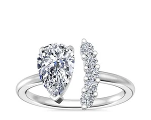 2 .20 Ct Classic Pear IGI Certified Lab Grown Diamond Ring 14K white Gold - Picture 1 of 9