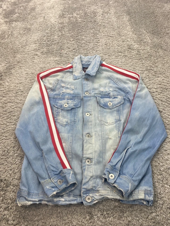 Chaqueta Jordan Craig Para Hombre Edición Mediana Legacy Lavado Ácido Rayas Denim Envejecido Foto 1 de 4