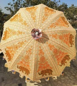 Garden Parasol Handmade Embroidered Indian Outdoor Sun Shade Patio Umbrella 72" - Picture 1 of 5
