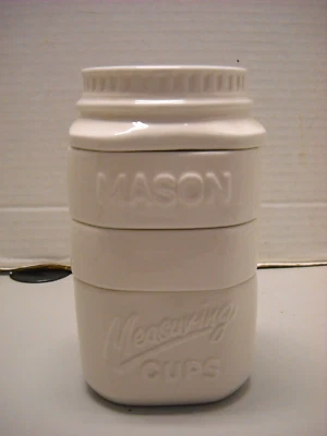 Tarro de albañil blanco cuadrado de cerámica BarBuzzo vintage 1/4c 1/3c 1/2c 1c tazas medidoras Foto 1 de 4