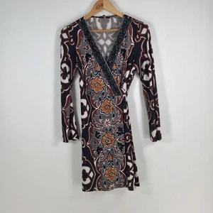 Hale bob womens wrap dress size XS multicolour geometric beaded long sleev045394 - Picture 1 of 8