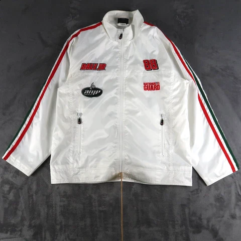 NASCAR Chase Authentics Dale Jr #88 White Zip Front Jacket Size L Large Mens Cover